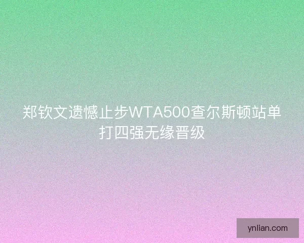 郑钦文遗憾止步WTA500查尔斯顿站单打四强无缘晋级